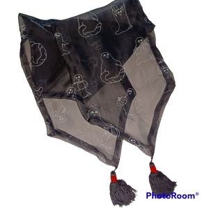 Halloween Sheer Chiffon Beaded Tassel Table Runner Tablescape Scarf